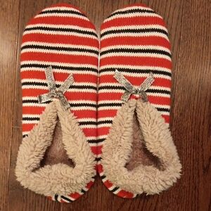 NWOT Mixit Striped Red and Black Slippers with Bow
